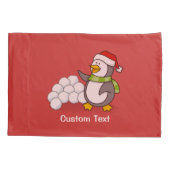 Weihnachtspinguin mit Schneebälle schwingen Kissenbezug (Rückseite)