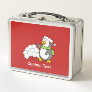 Weihnachtspinguin mit Schneebälle schwingen Metall Lunch Box