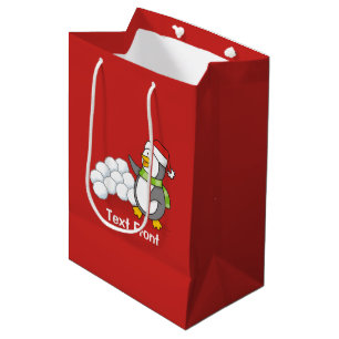 Weihnachtspinguin mit Schneebälle schwingen Mittlere Geschenktüte