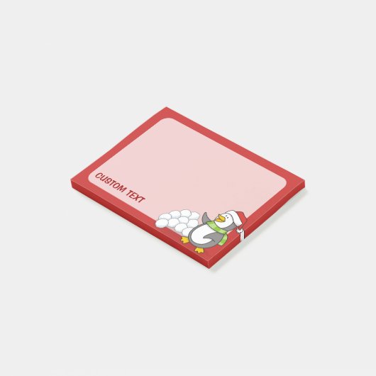 Weihnachtspinguin mit Schneebälle schwingen Post-it Klebezettel (angewinkelt)