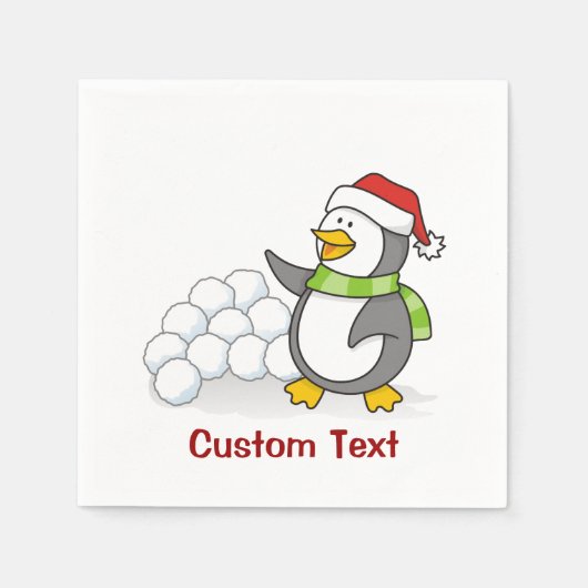 Weihnachtspinguin mit Schneebälle schwingen Serviette (Vorderseite)