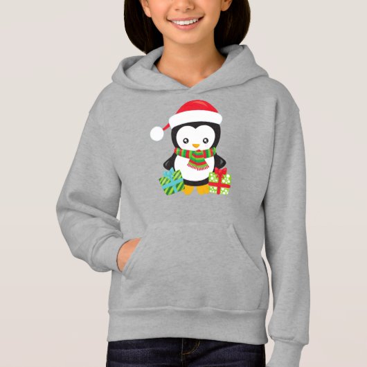 Weihnachtspinguin, Pinguin mit Weihnachtsmannmütze Hoodie (Vorderseite)