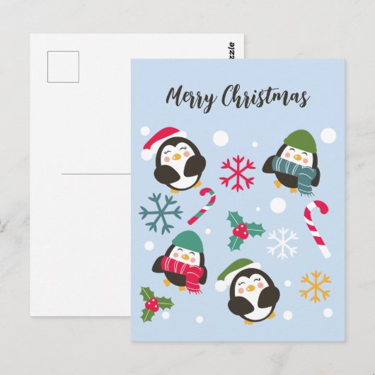 Weihnachtspinguin Postkarte (Vorne/Hinten)