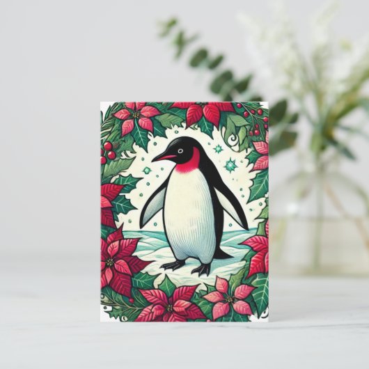 Weihnachtspinguin Postkarte (Stehend Vorderseite)