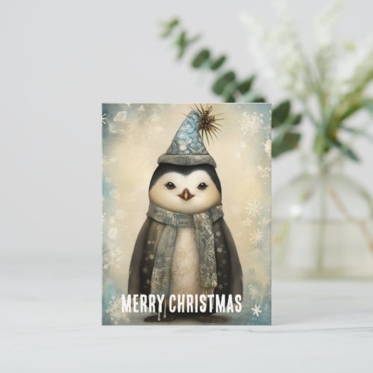 Weihnachtspinguin Postkarte (Stehend Vorderseite)