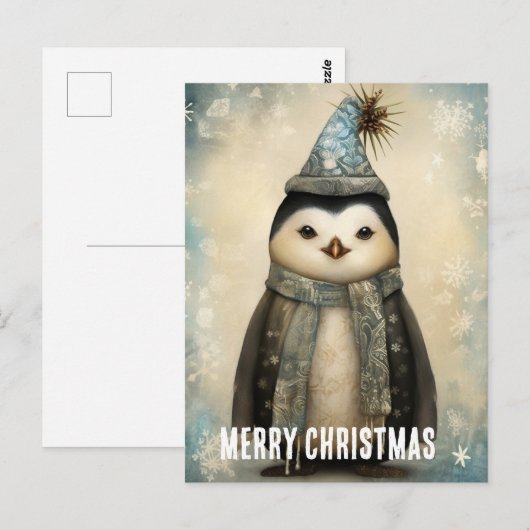 Weihnachtspinguin Postkarte (Vorne/Hinten)