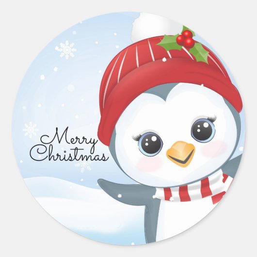 Weihnachtspinguin Runder Aufkleber (Vorderseite)