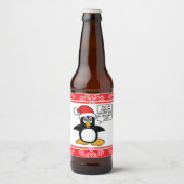 Weihnachtspinguin Santa Naughty List Bierflaschenetikett (Vorderseite)