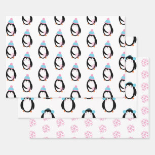 Weihnachtspinguin-Schneeflocken Whimsical Geschenkpapier Set