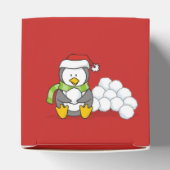 Weihnachtspinguin sitzend mit Schneebälle Geschenkschachtel (Oben)