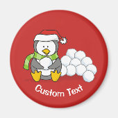 Weihnachtspinguin sitzend mit Schneebälle Magnet (Vorne)