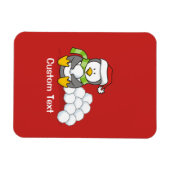 Weihnachtspinguin sitzend mit Schneebälle Magnet (Horizontal)