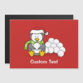 Weihnachtspinguin sitzend mit Schneebälle Magnetkarte (Vorne/Hinten)