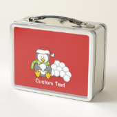 Weihnachtspinguin sitzend mit Schneebälle Metall Lunch Box (Rückseite)