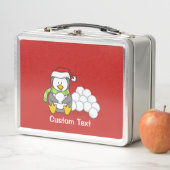 Weihnachtspinguin sitzend mit Schneebälle Metall Lunch Box (Beispiel)