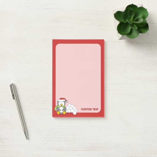 Weihnachtspinguin sitzend mit Schneebälle Post-it Klebezettel (Büro)