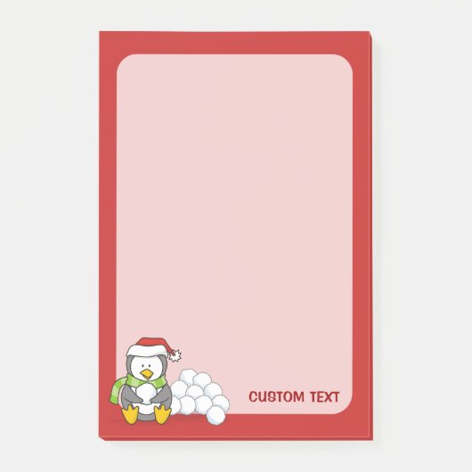 Weihnachtspinguin sitzend mit Schneebälle Post-it Klebezettel (Vorderseite)