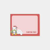 Weihnachtspinguin sitzend mit Schneebälle Post-it Klebezettel (Vorderseite)