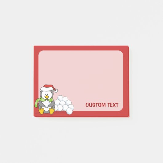 Weihnachtspinguin sitzend mit Schneebälle Post-it Klebezettel (Vorderseite)