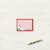 Weihnachtspinguin sitzend mit Schneebälle Post-it Klebezettel (Auf Schreibtisch)