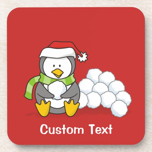 Weihnachtspinguin sitzend mit Schneebälle Untersetzer (Vorderseite)