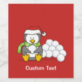 Weihnachtspinguin sitzend mit Schneebälle Weinetikett (Einzelnes Label)