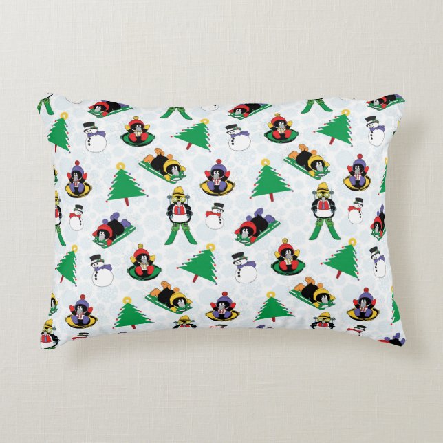 Weihnachtspinguin Ski Dekokissen (Vorderseite)