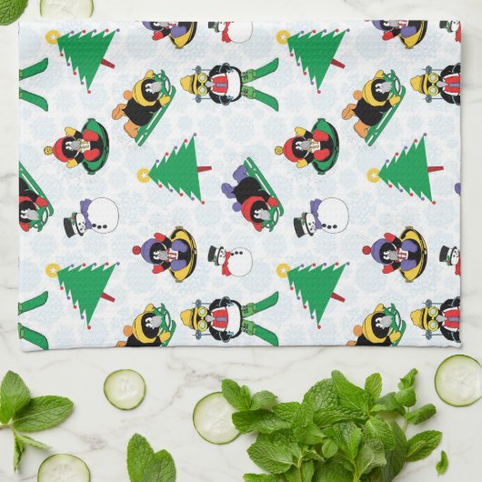 Weihnachtspinguin Ski Geschirrtuch (Gefaltet)