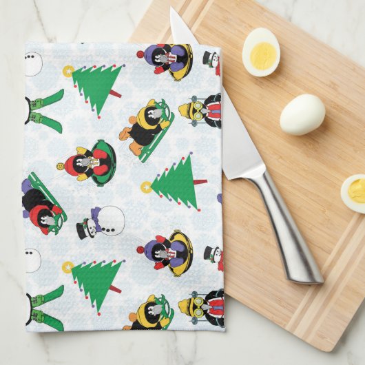 Weihnachtspinguin Ski Geschirrtuch (Viertel Falte)