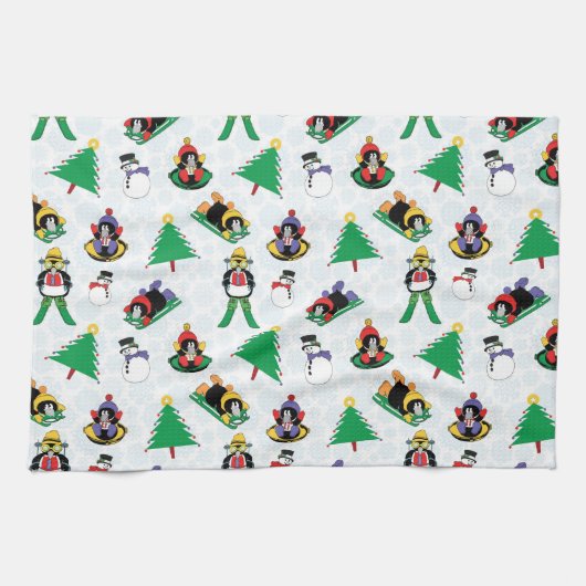 Weihnachtspinguin Ski Geschirrtuch (Horizontal)