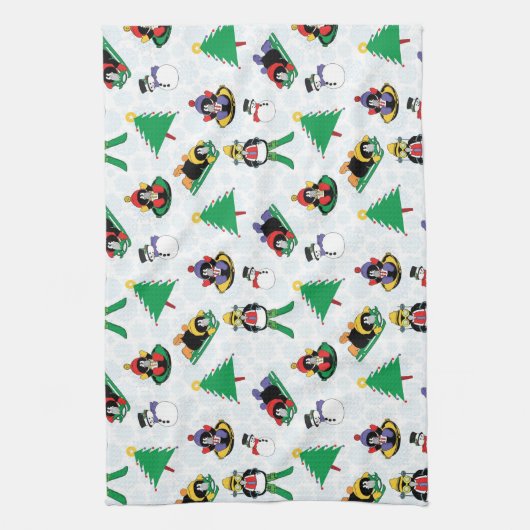 Weihnachtspinguin Ski Geschirrtuch (Vertikal)