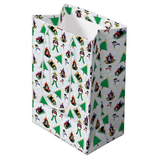 Weihnachtspinguin Ski Mittlere Geschenktüte (Vorderseite Schrägansicht)