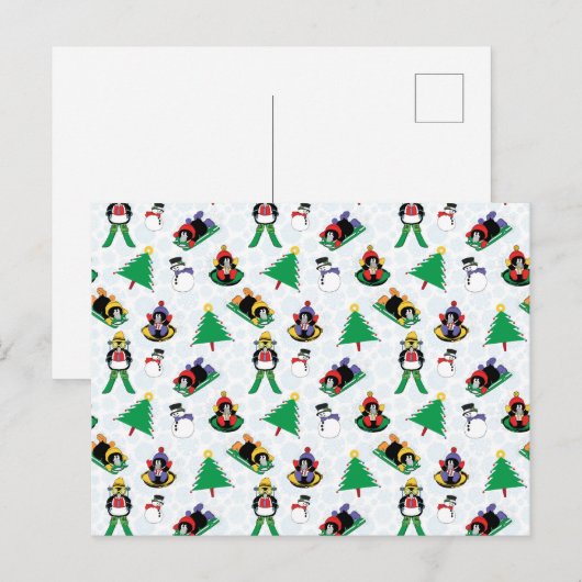 Weihnachtspinguin Ski Postkarte (Vorne/Hinten)