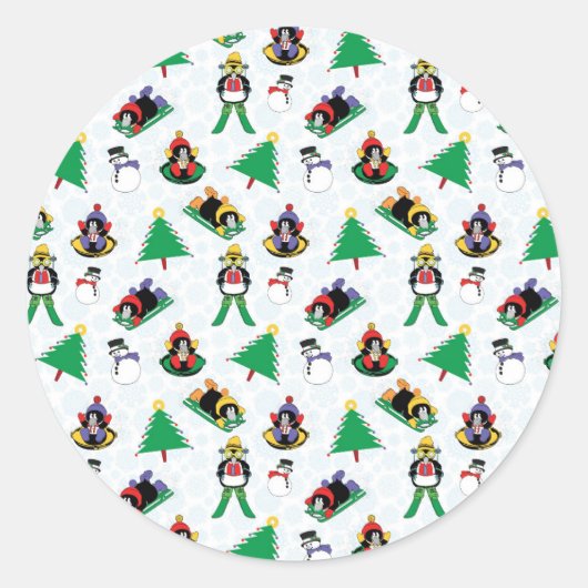 Weihnachtspinguin Ski Runder Aufkleber (Vorderseite)