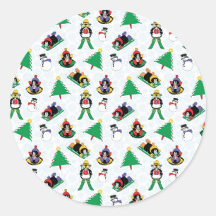 Weihnachtspinguin Ski Runder Aufkleber