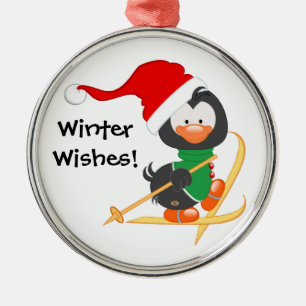 WeihnachtsPinguin-Skifahren Ornament Aus Metall