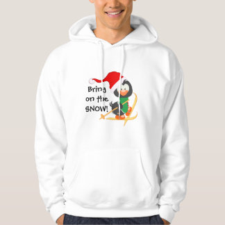 WeihnachtsPinguin-Skifahren-Schnee Hoodie