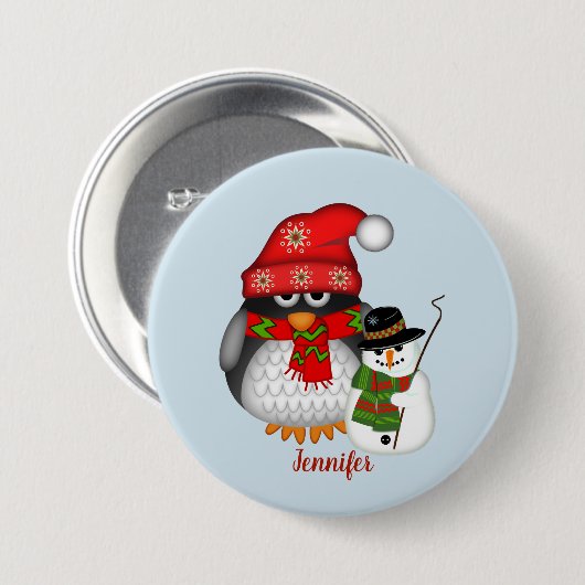 Weihnachtspinguin und Schneemann mit individuelle  Button (Vorne & Hinten)
