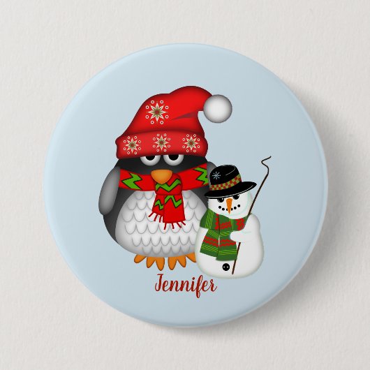 Weihnachtspinguin und Schneemann mit individuelle Button (Vorderseite)