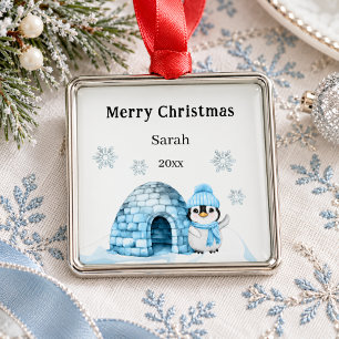 Weihnachtspinguin Winter Kind süß blau weiß Ornament Aus Metall