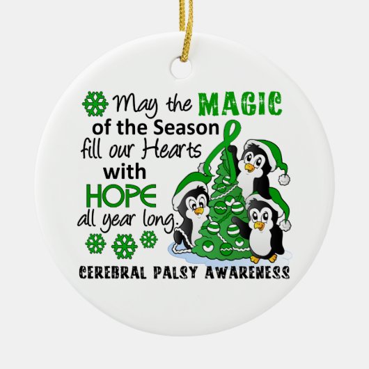 WeihnachtsPinguin-zerebrale Lähmung Keramik Ornament (Vorne)