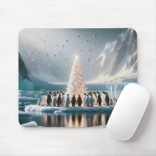 Weihnachtspinguine-Ansammlung rund um einen Baum Mousepad (Mit Mouse)