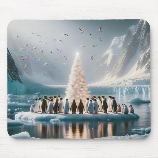 Weihnachtspinguine-Ansammlung rund um einen Baum Mousepad (Vorne)