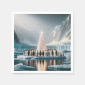 Weihnachtspinguine-Ansammlung rund um einen Baum Serviette (Vorderseite)