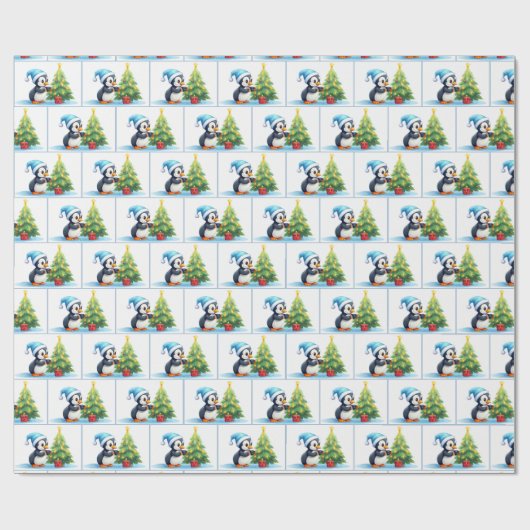 Weihnachtspinguine Geschenkpapier (Flach)