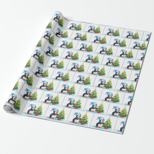 Weihnachtspinguine Geschenkpapier (Ungerollt)