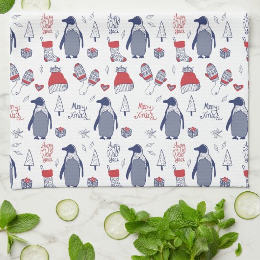 Weihnachtspinguine Hats Gloves Pattern Geschirrtuch (Gefaltet)
