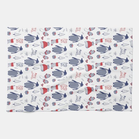 Weihnachtspinguine Hats Gloves Pattern Geschirrtuch (Horizontal)