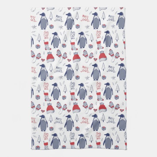 Weihnachtspinguine Hats Gloves Pattern Geschirrtuch (Vertikal)