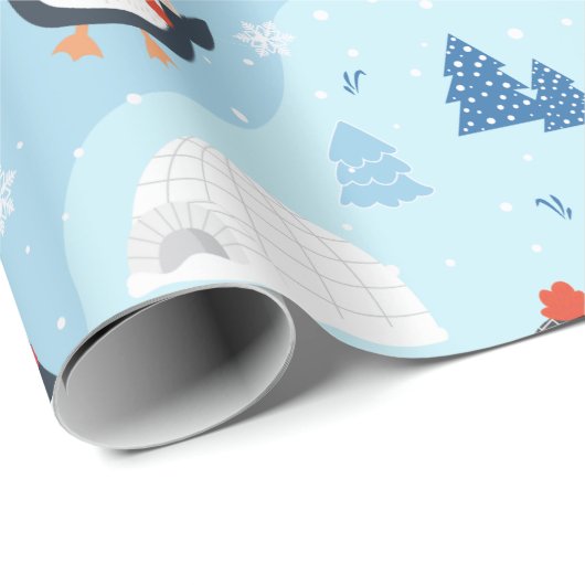 Weihnachtspinguine & Iglu Geschenkpapier (Rolleneckpunkt)